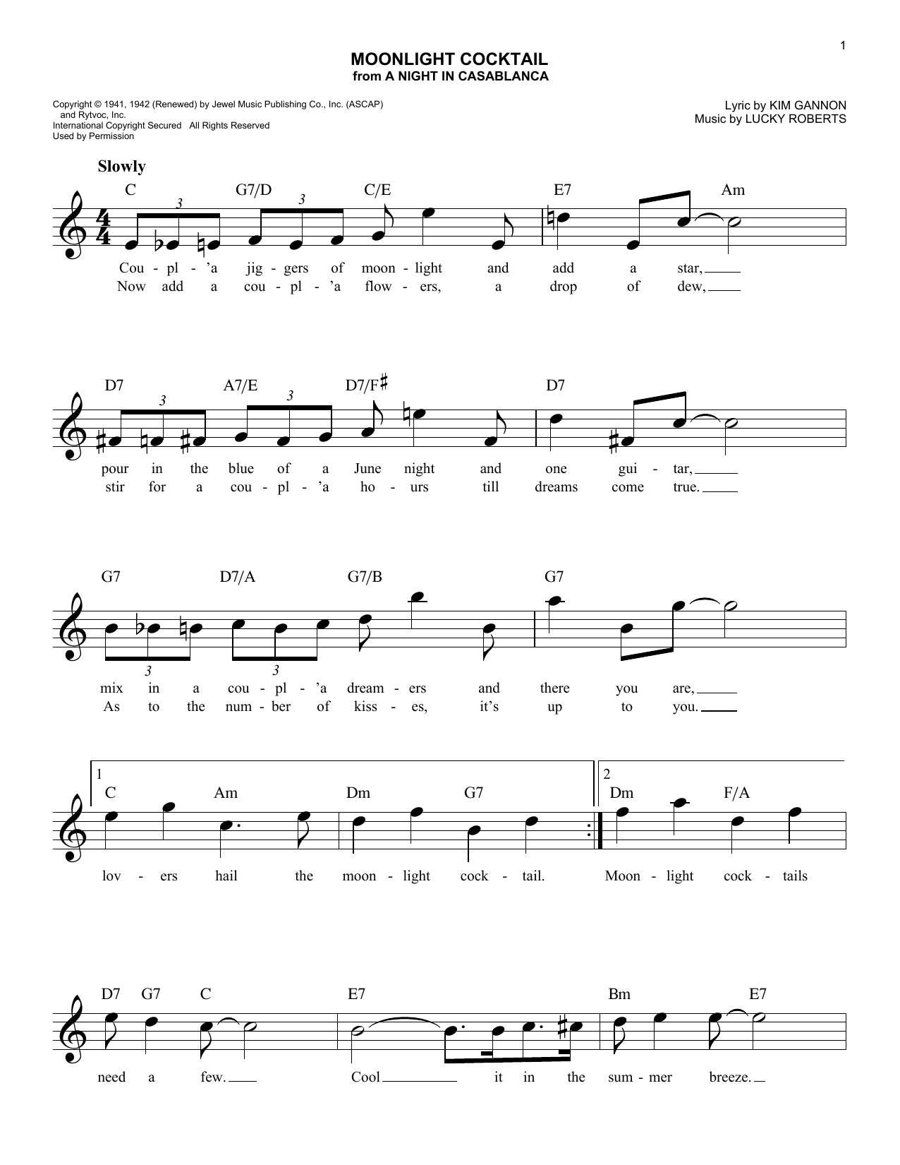 Lucky Roberts Moonlight Cocktail Sheet Music