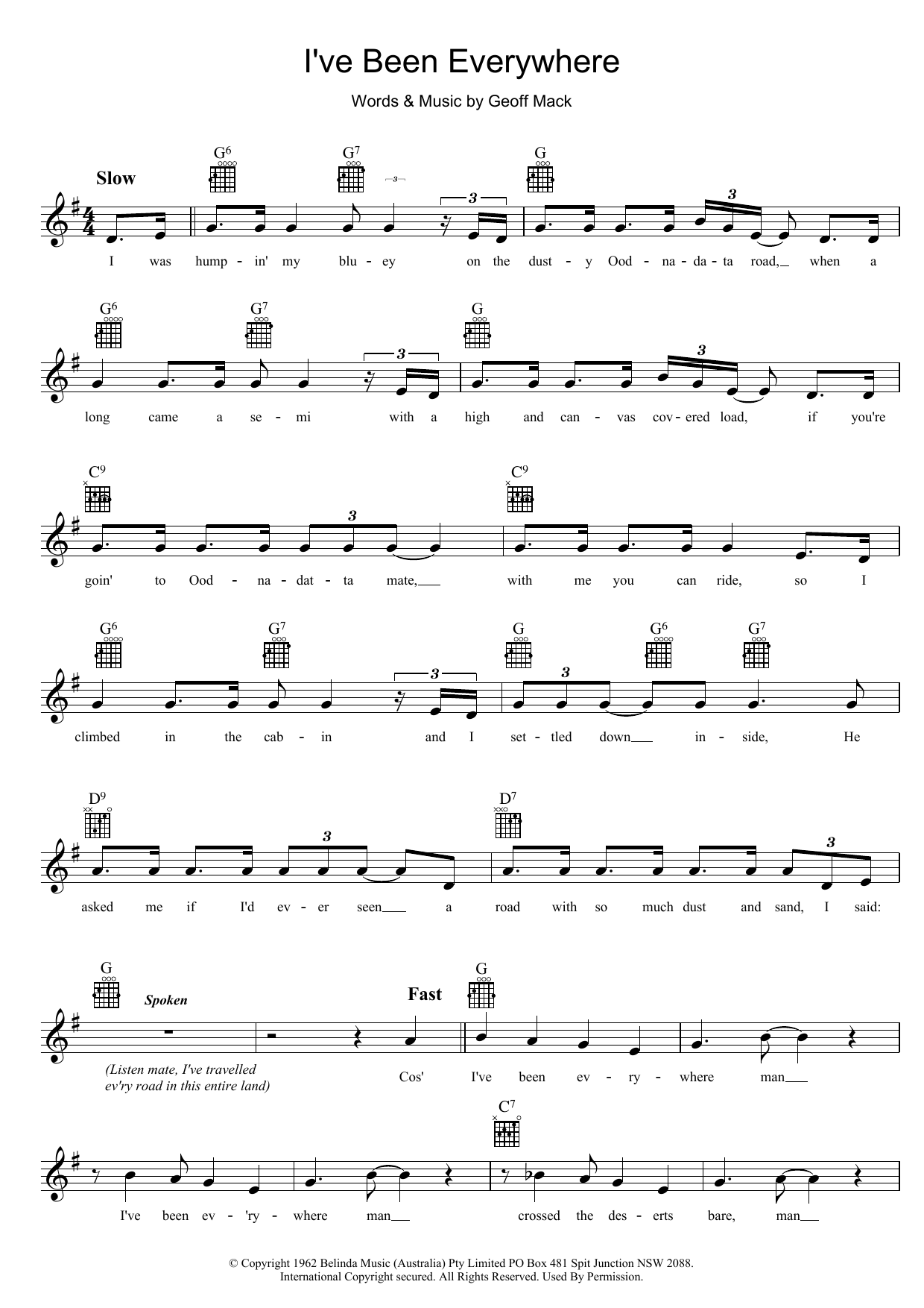 Lucky Starr I've Been Everywhere Sheet Music