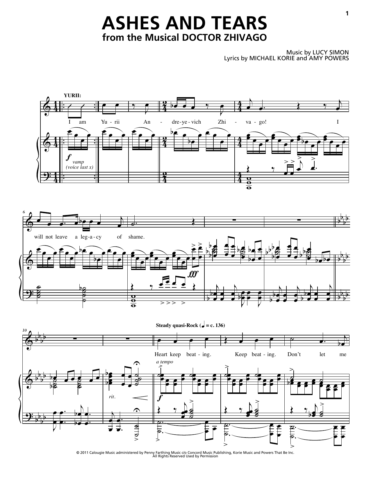 Lucy Simon, Michael Korie & Amy Powers Ashes And Tears Sheet Music