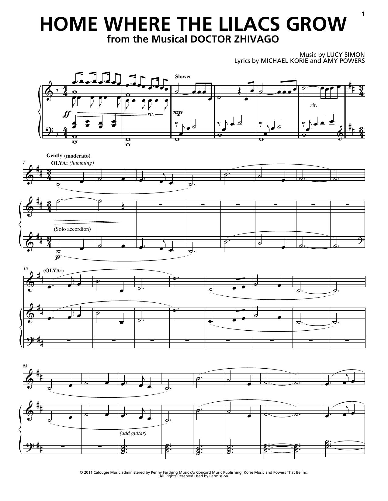 Lucy Simon, Michael Korie & Amy Powers Home Where The Lilacs Grow Sheet Music