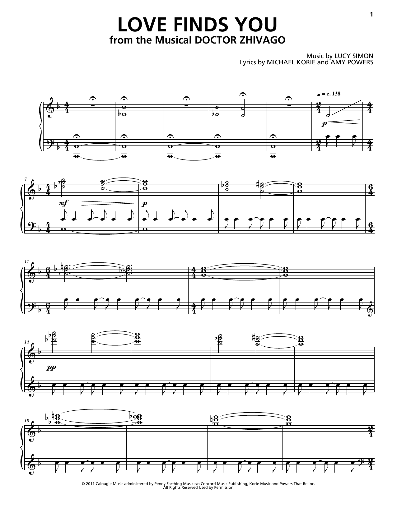 Lucy Simon, Michael Korie & Amy Powers Love Finds You Sheet Music
