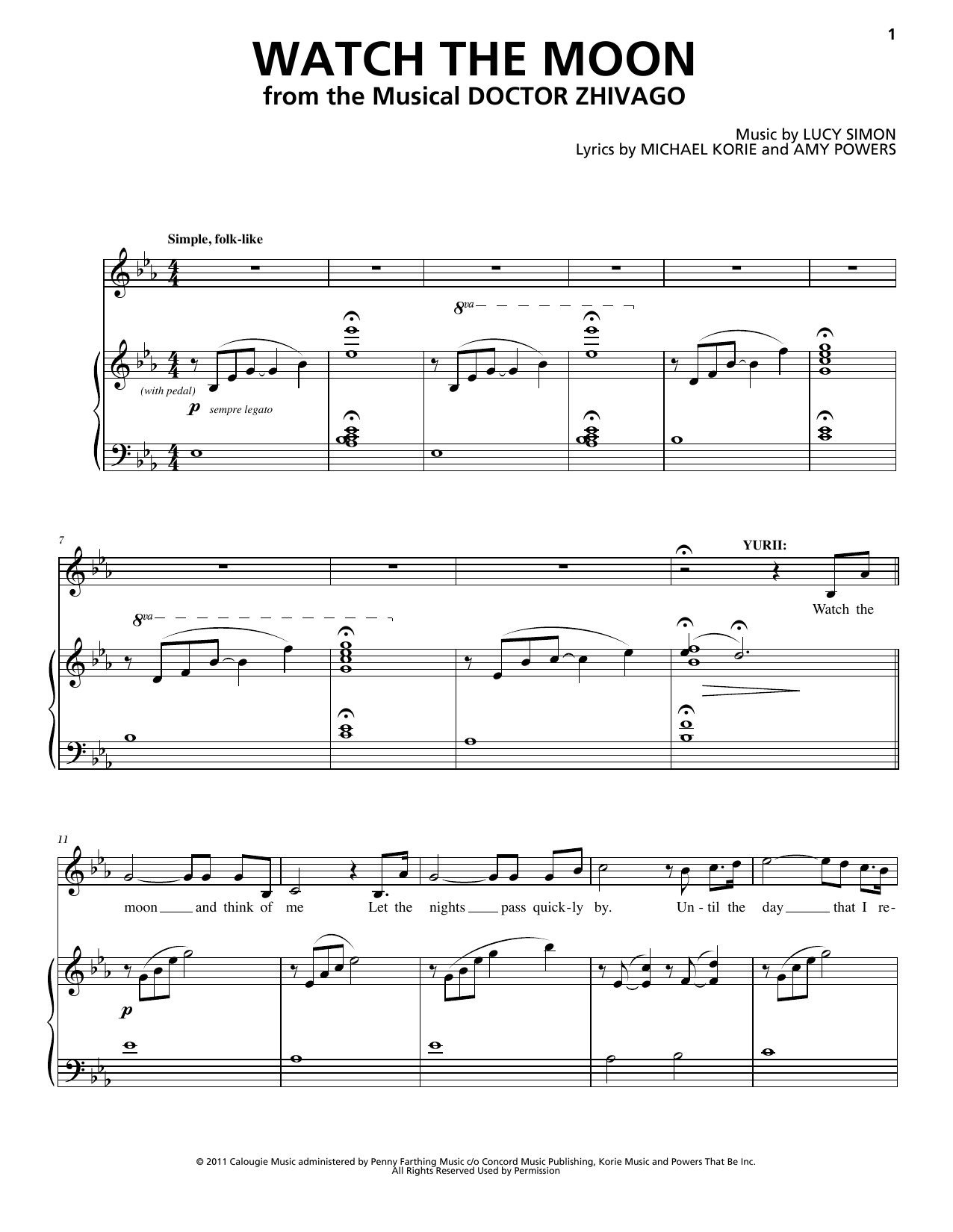 Lucy Simon, Michael Korie & Amy Powers Watch The Moon Sheet Music