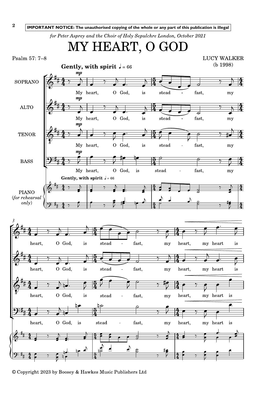 Lucy Walker My Heart, O God Sheet Music