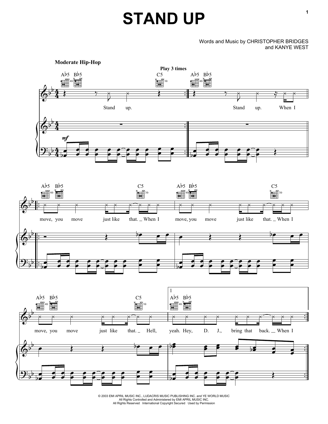 Ludacris Stand Up Sheet Music