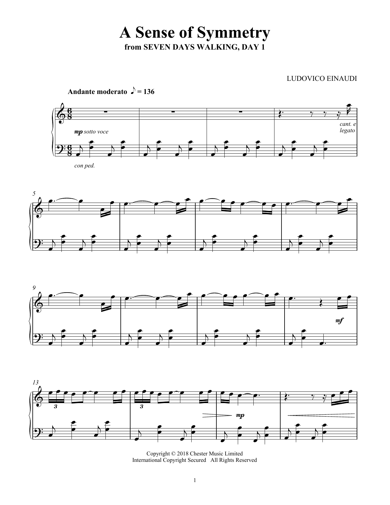 Ludovico Einaudi A Sense Of Symmetry (from Seven Days Walking: Day 1) Sheet Music
