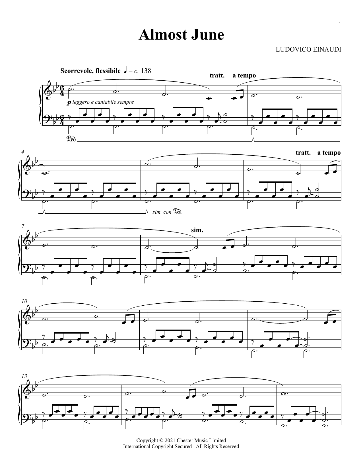 Ludovico Einaudi Almost June Sheet Music
