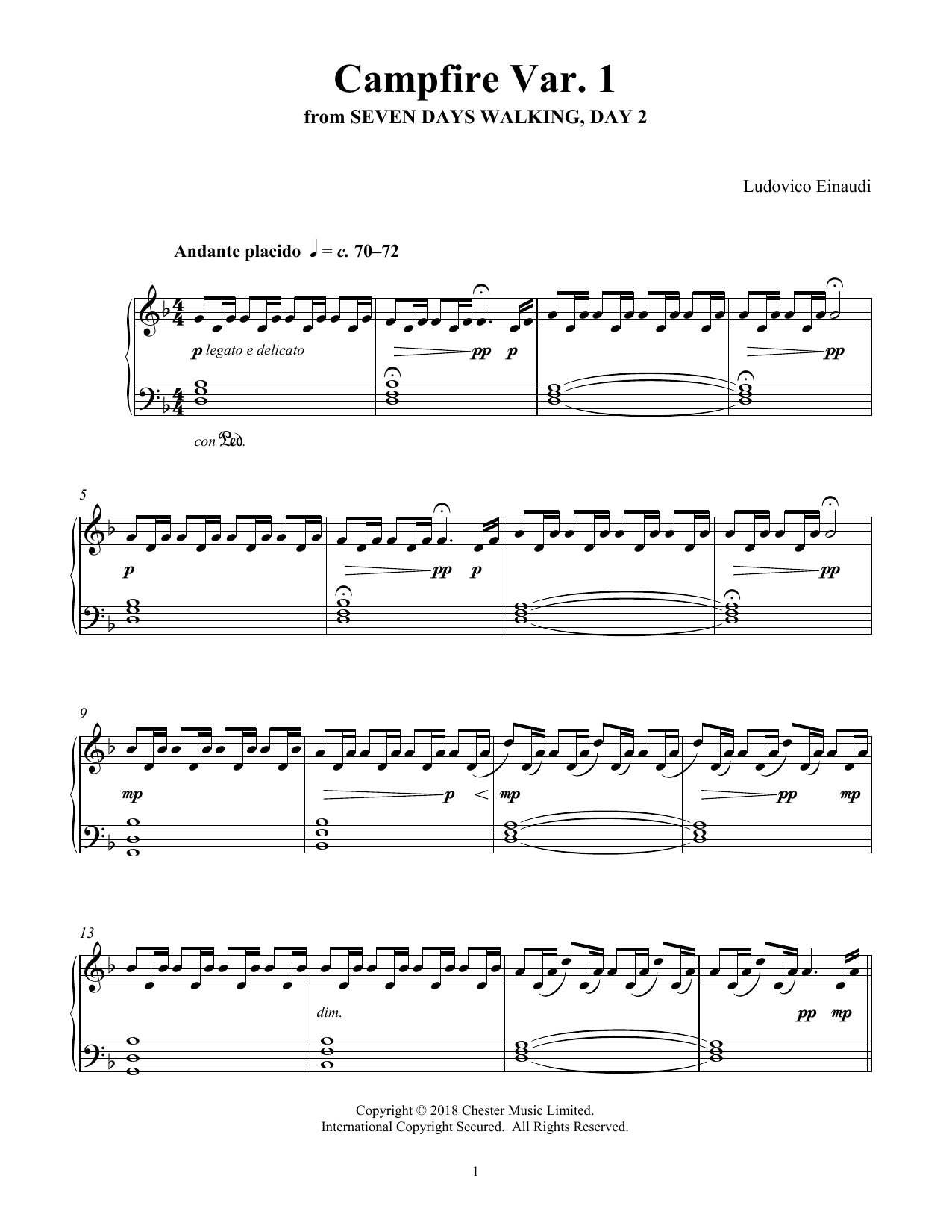 Ludovico Einaudi Campfire Var. 1 (from Seven Days Walking: Day 2) Sheet Music