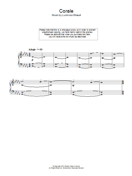 Ludovico Einaudi Corale Sheet Music