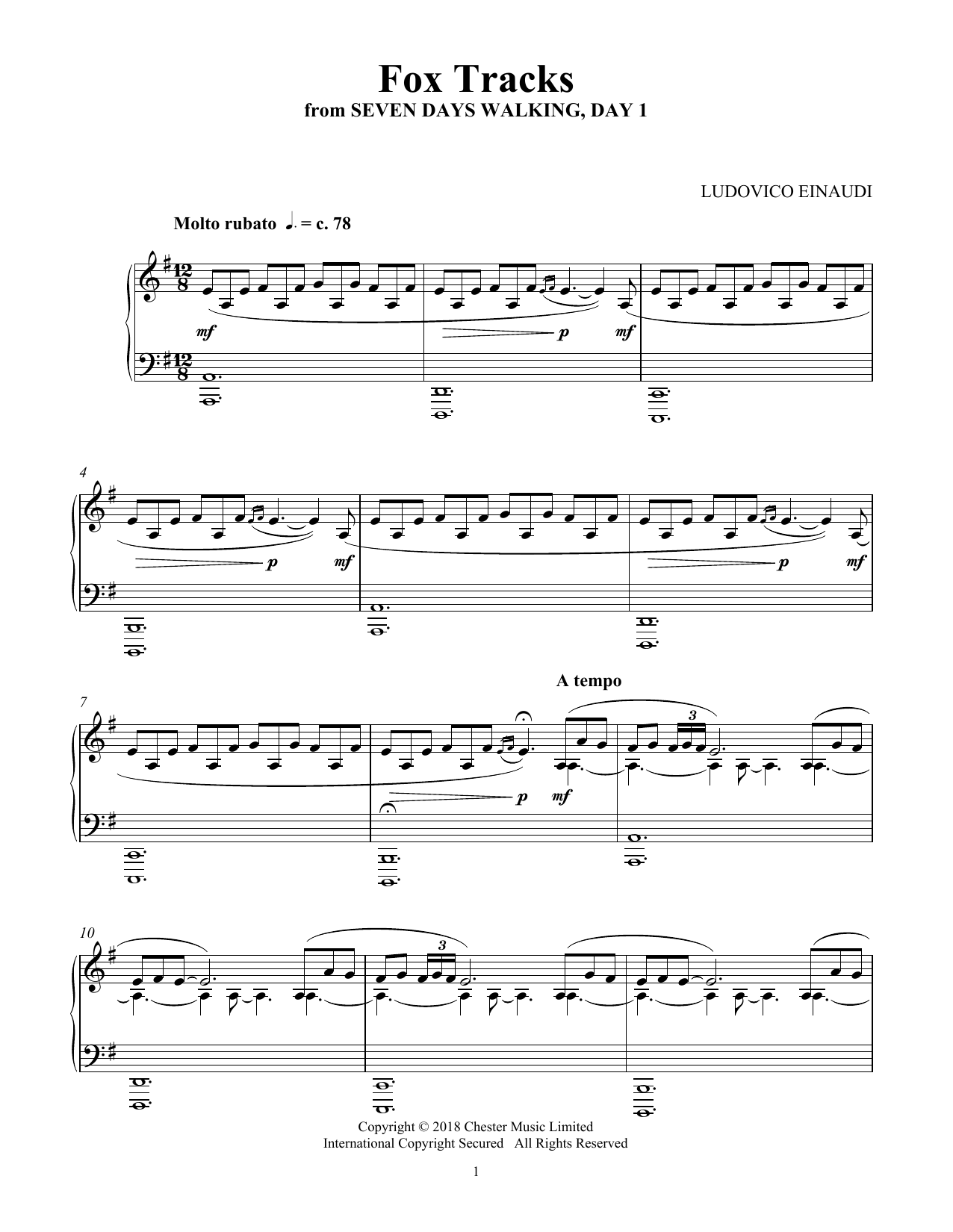 Ludovico Einaudi Fox Tracks (from Seven Days Walking: Day 1) Sheet Music