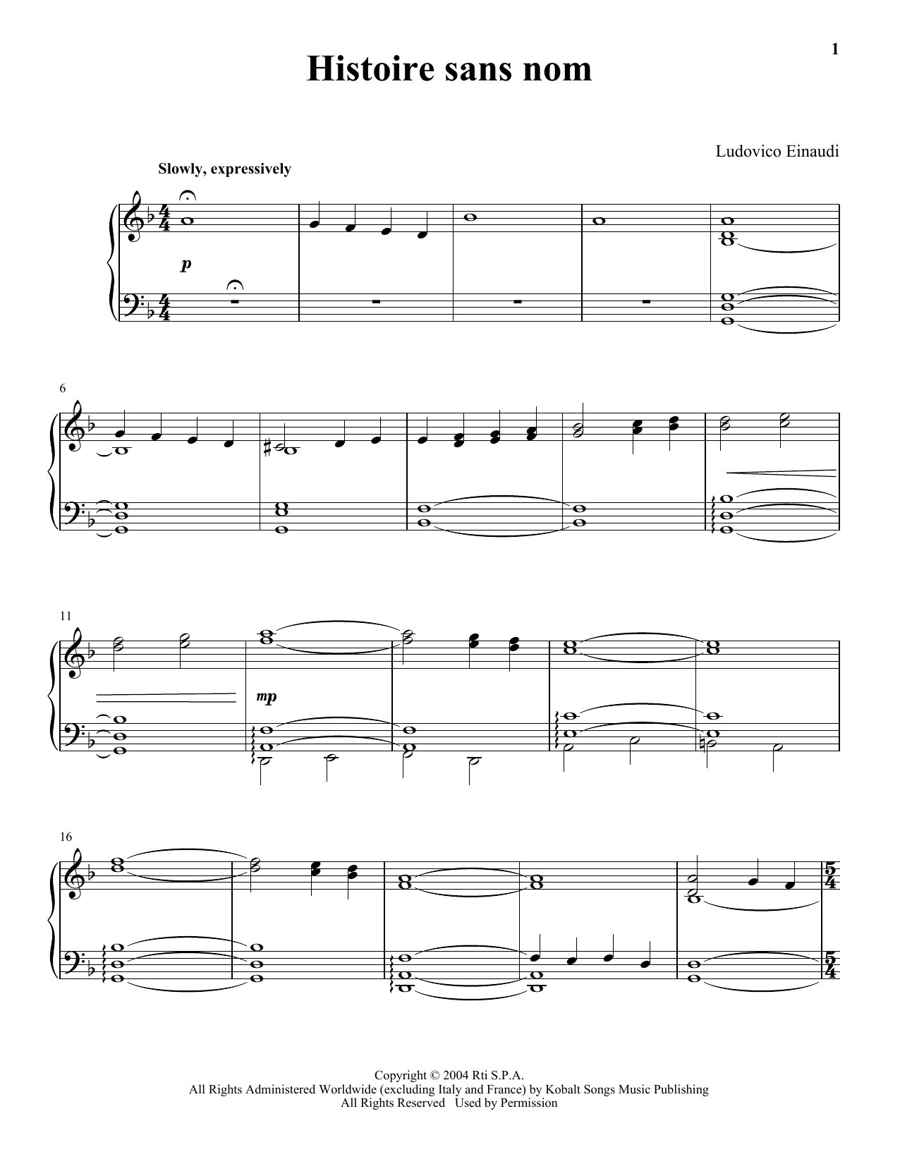 Ludovico Einaudi Histoire Sans Nom Sheet Music