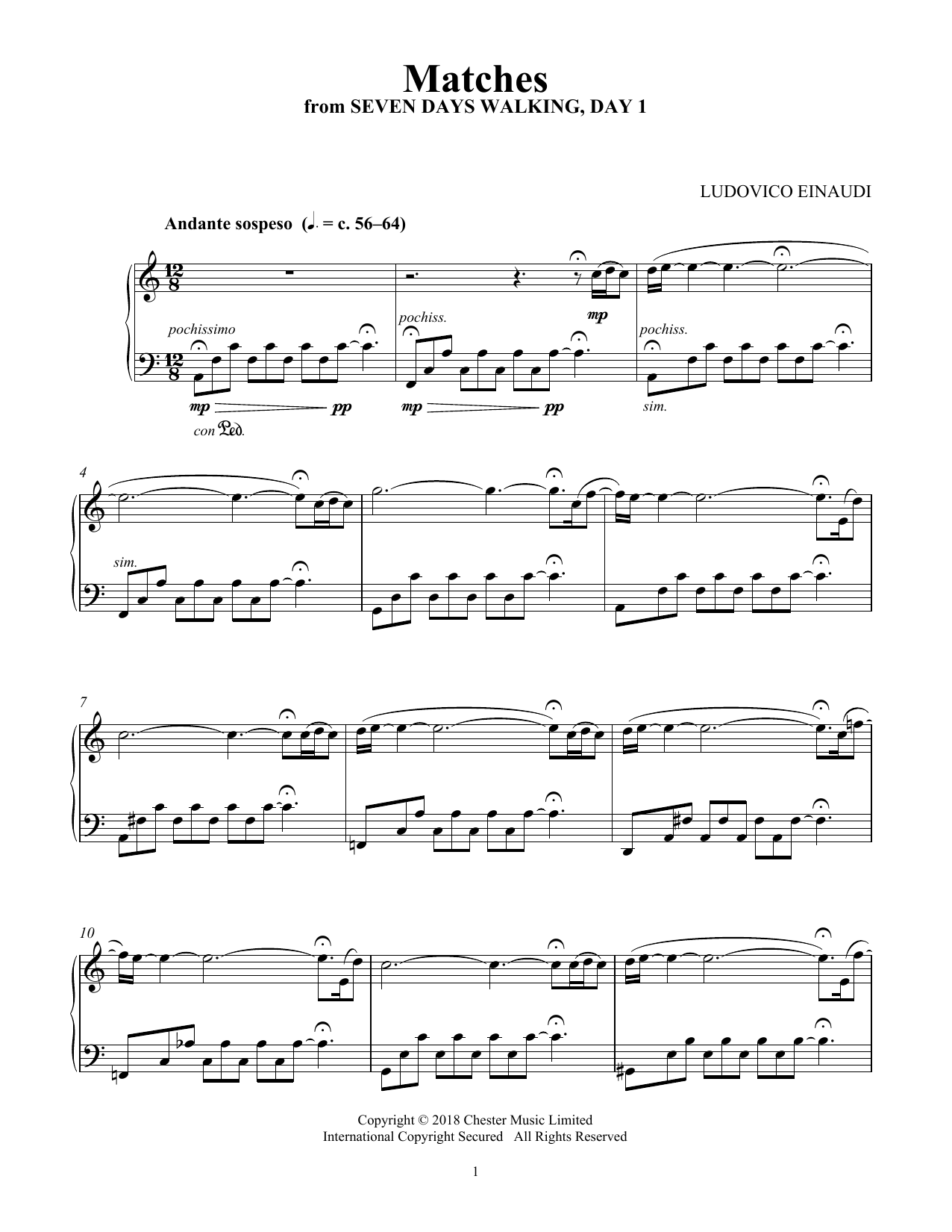 Ludovico Einaudi Matches (from Seven Days Walking: Day 1) Sheet Music