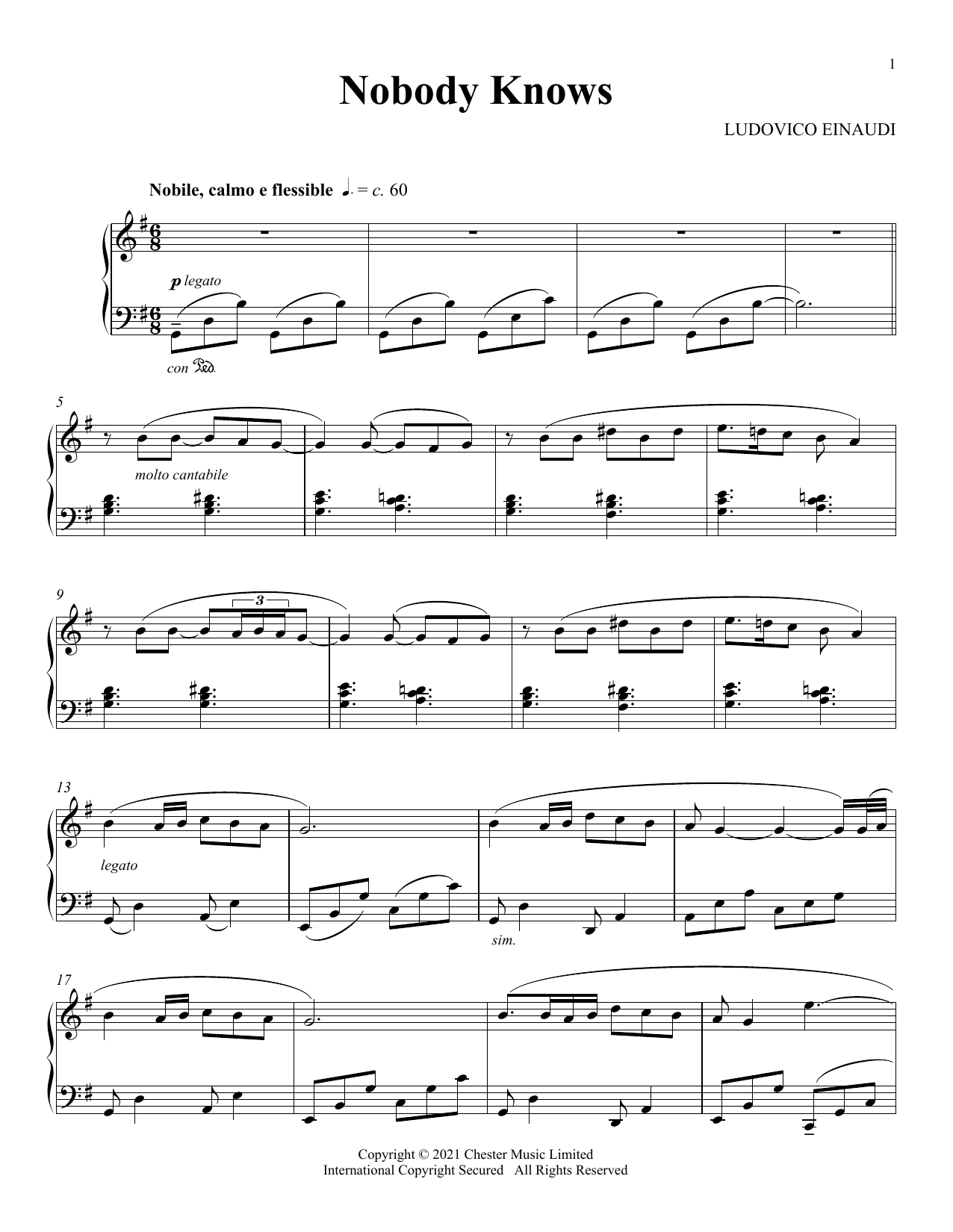 Ludovico Einaudi Nobody Knows Sheet Music
