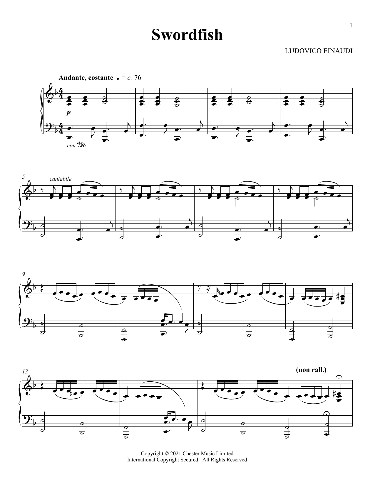 Ludovico Einaudi Swordfish Sheet Music