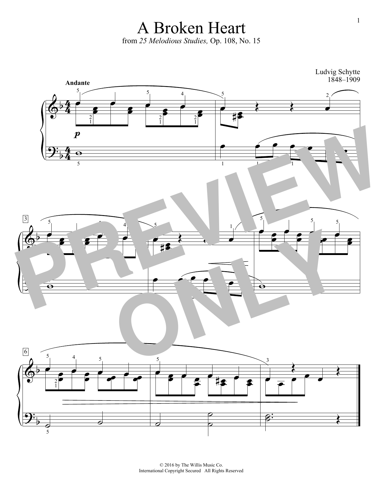 Ludvig Schytte A Broken Heart Sheet Music