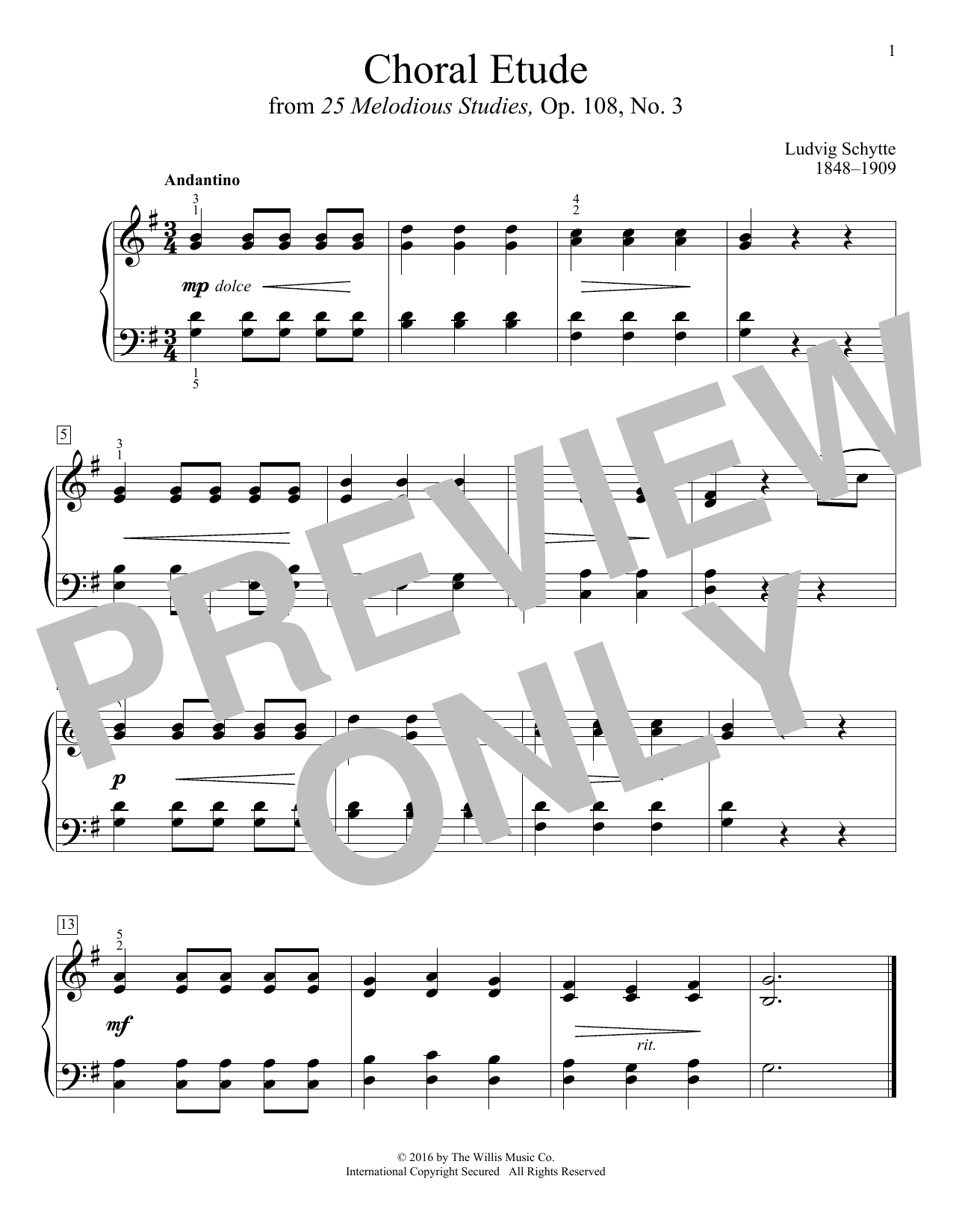 Ludvig Schytte Choral Etude Sheet Music
