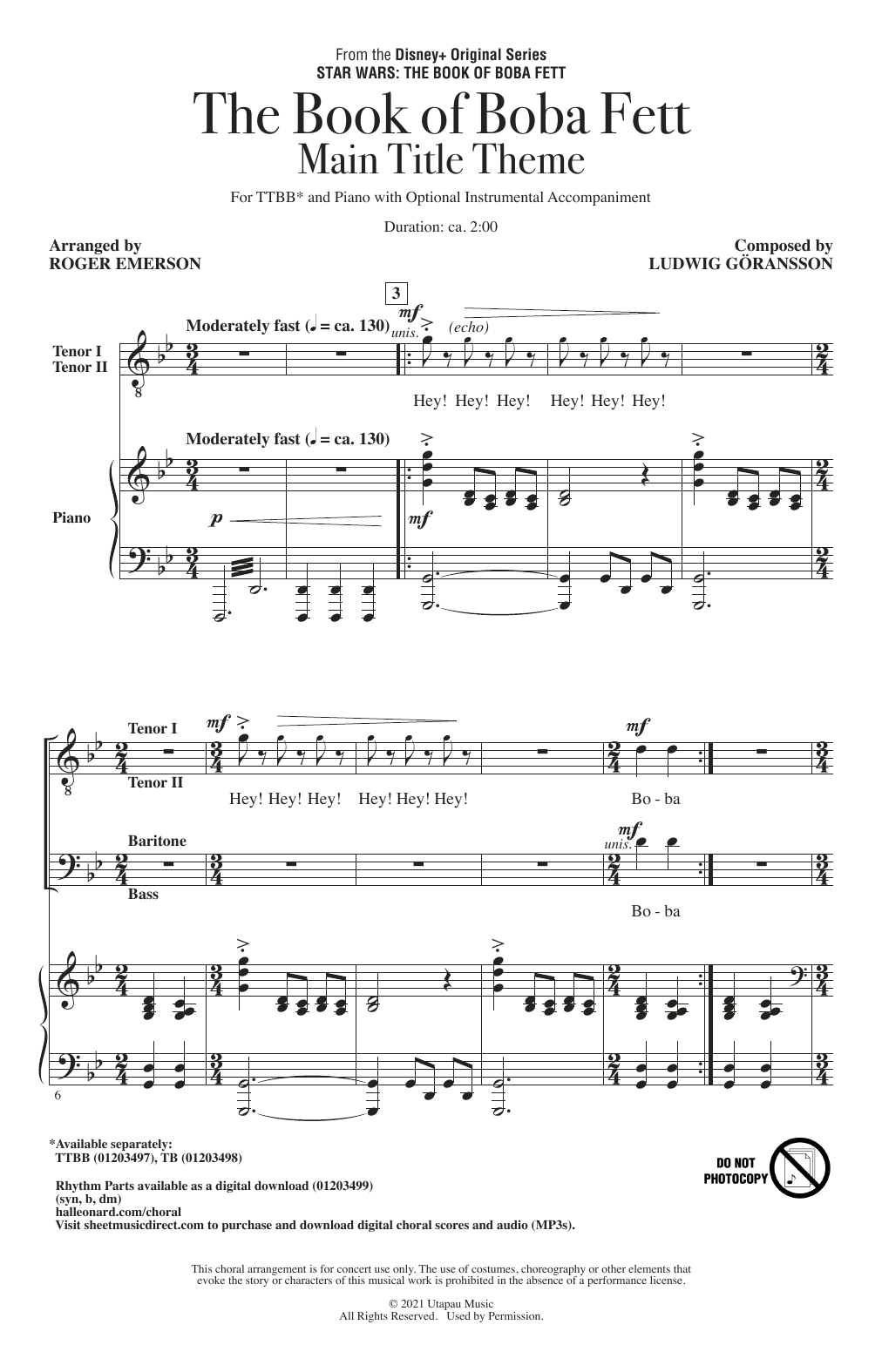 Ludwig Göransson The Book Of Boba Fett Main Title Theme (arr. Roger Emerson) Sheet Music