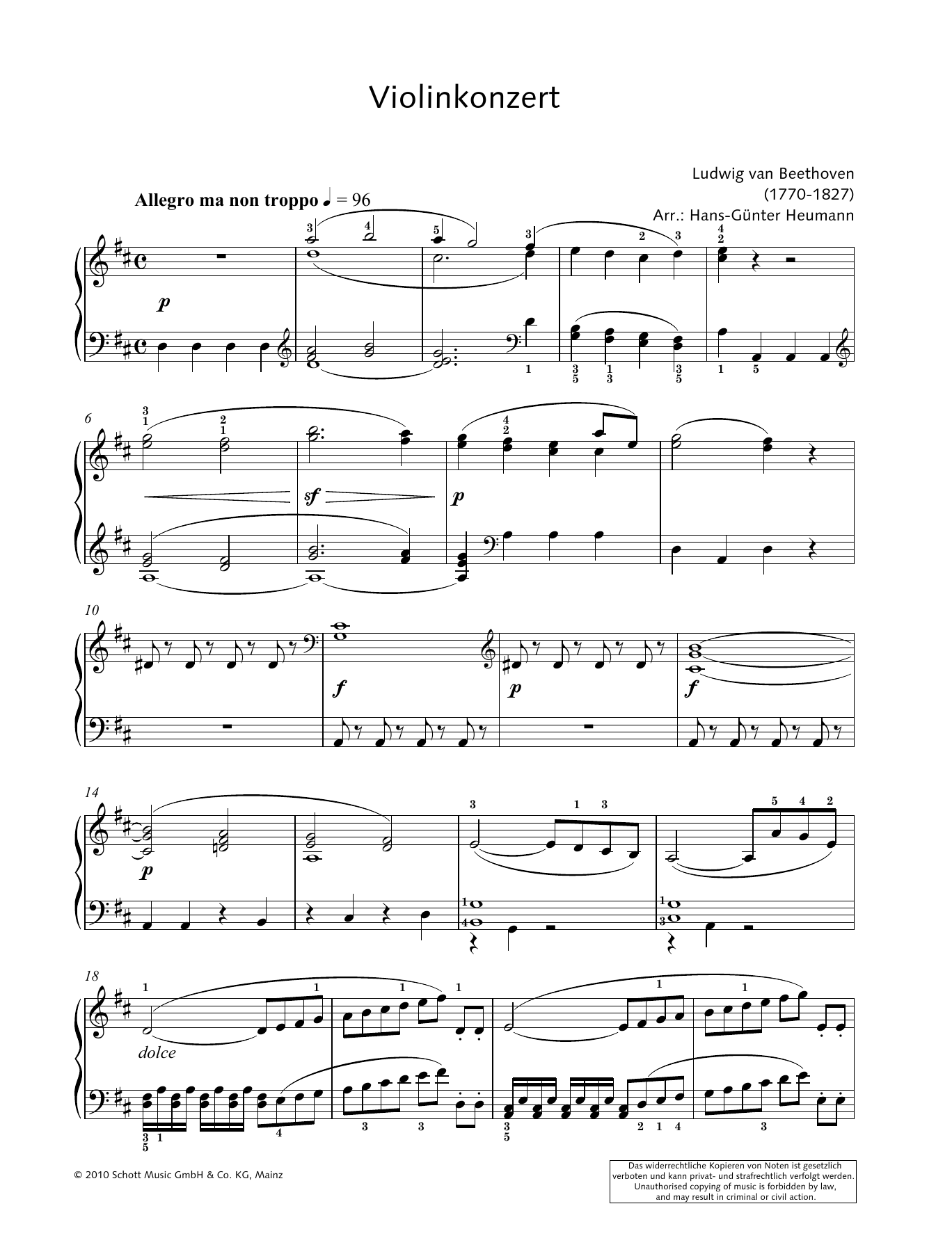 Ludwig van Beethoven Concerto for Violin and Orchestra in D major Sheet Music