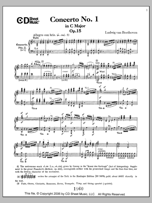 Ludwig van Beethoven Concerto No. 1 in C Major, Op. 15 Sheet Music