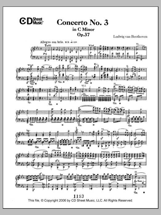 Ludwig van Beethoven Concerto No. 3 in C Minor, Op. 37 Sheet Music