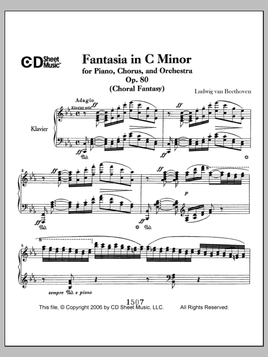 Ludwig van Beethoven Fantasia In C Minor For Piano, Chorus, And Orchestra (choral Fantasy), Op. 80 Sheet Music