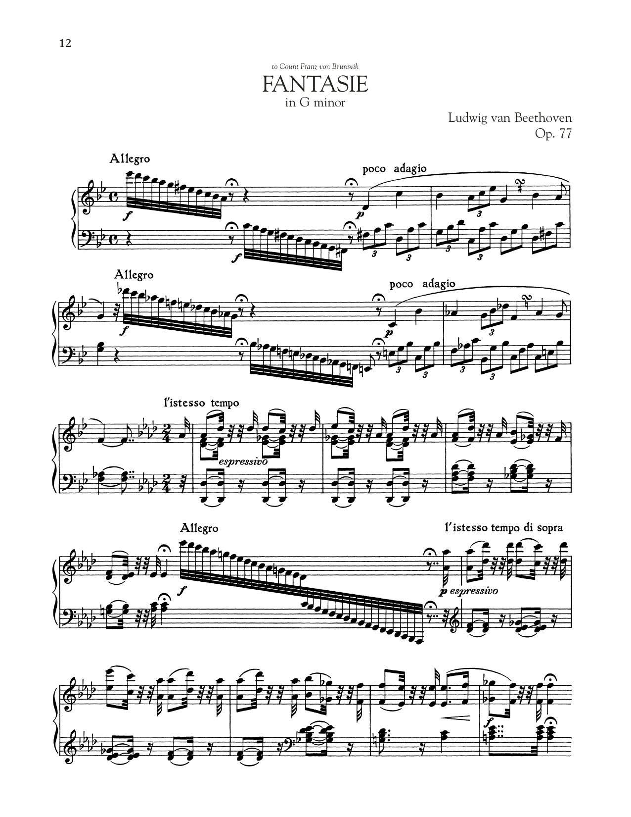 Ludwig van Beethoven Fantasie, Op. 77 Sheet Music