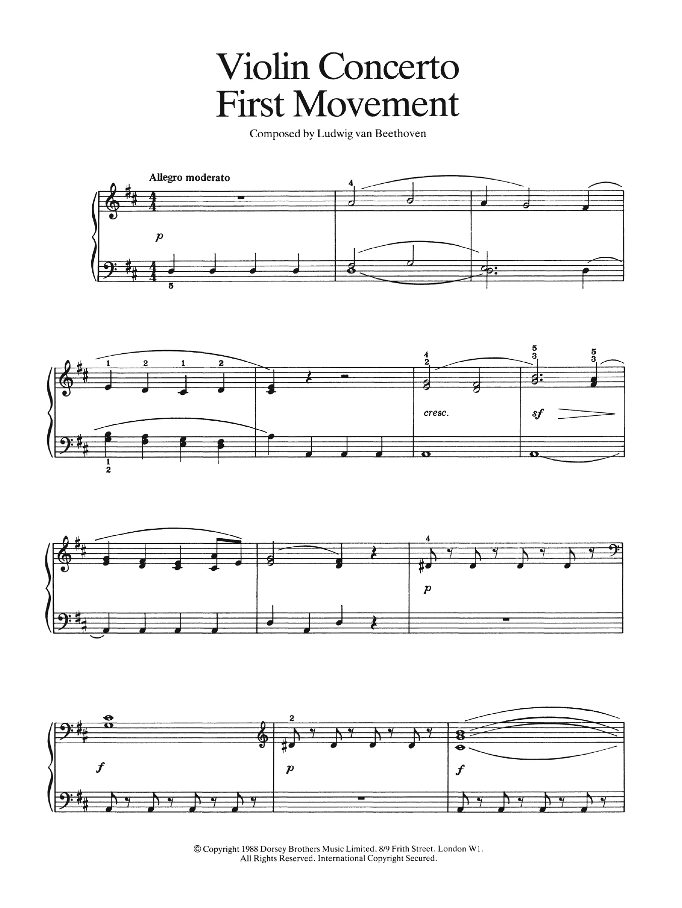Ludwig van Beethoven First Movement (from Violin Concerto In D Major, Op. 61) Sheet Music