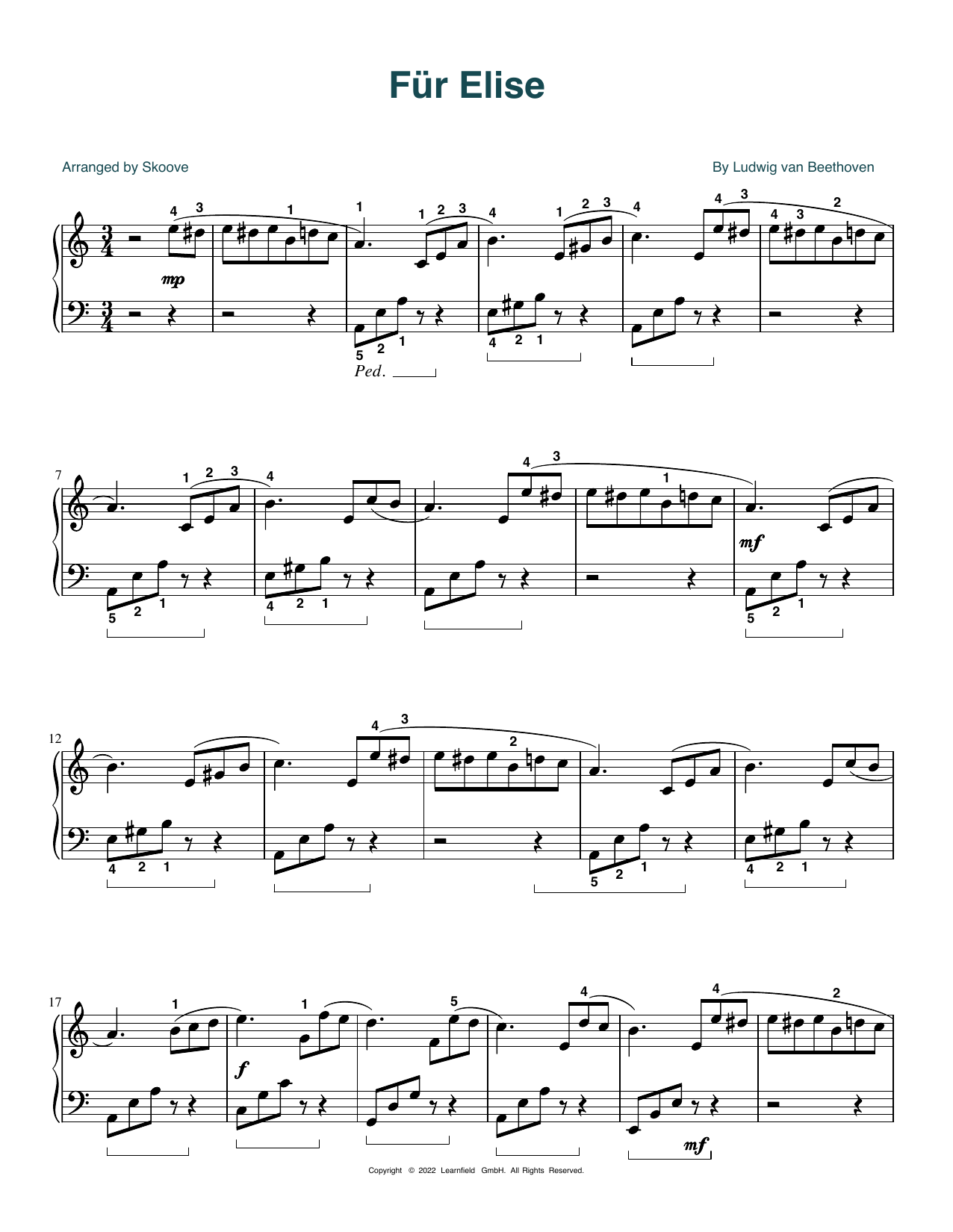 Ludwig van Beethoven Fur Elise (arr. Skoove) Sheet Music