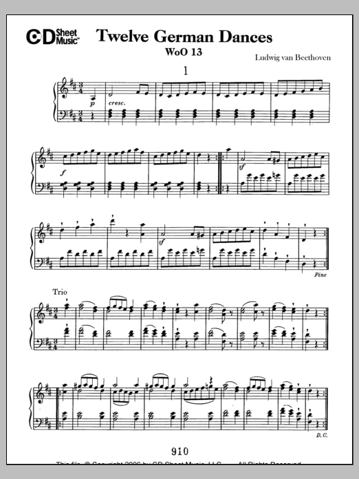 Ludwig van Beethoven German Dances (12), Woo 13 Sheet Music