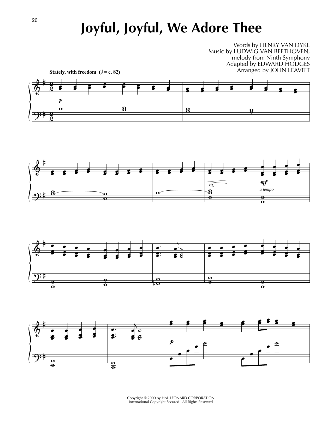 Ludwig van Beethoven Joyful, Joyful, We Adore Thee (arr. John Leavitt) Sheet Music