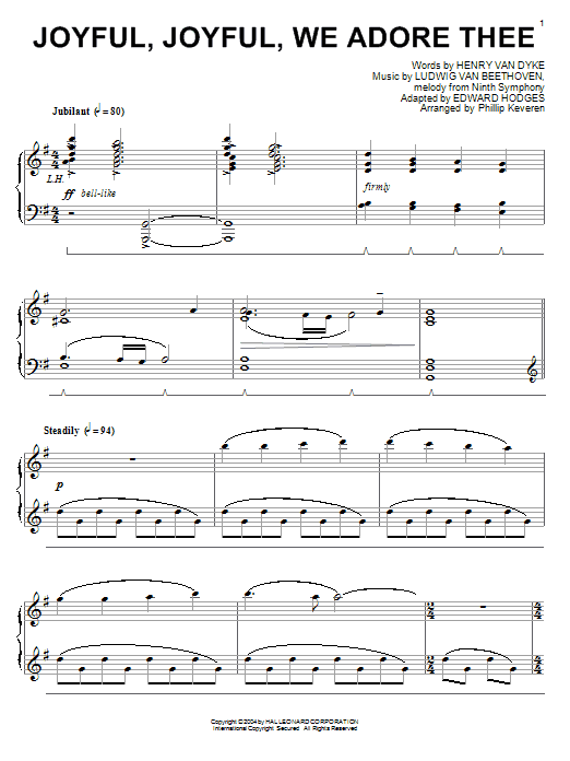 Ludwig van Beethoven Joyful, Joyful, We Adore Thee (arr. Phillip Keveren) Sheet Music
