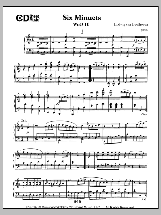 Ludwig van Beethoven Minuets (6), Woo 10 Sheet Music