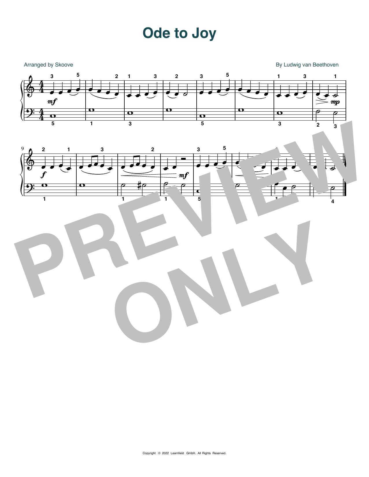 Ludwig van Beethoven Ode To Joy (arr. Skoove) Sheet Music