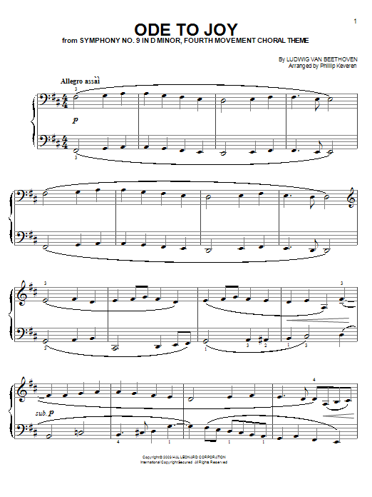Ludwig van Beethoven Ode To Joy (from Immortal Beloved) (arr. Phillip Keveren) Sheet Music