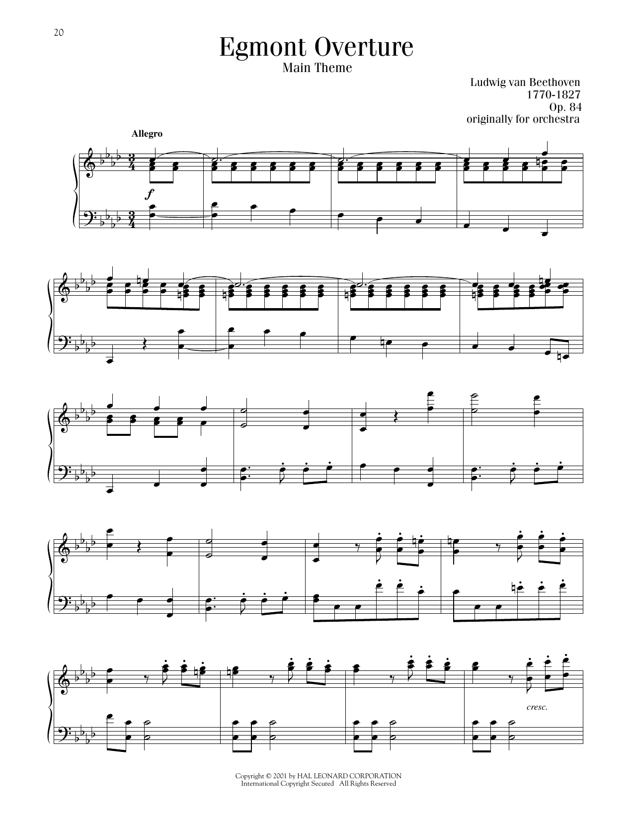 Ludwig van Beethoven Overture To Egmont Sheet Music