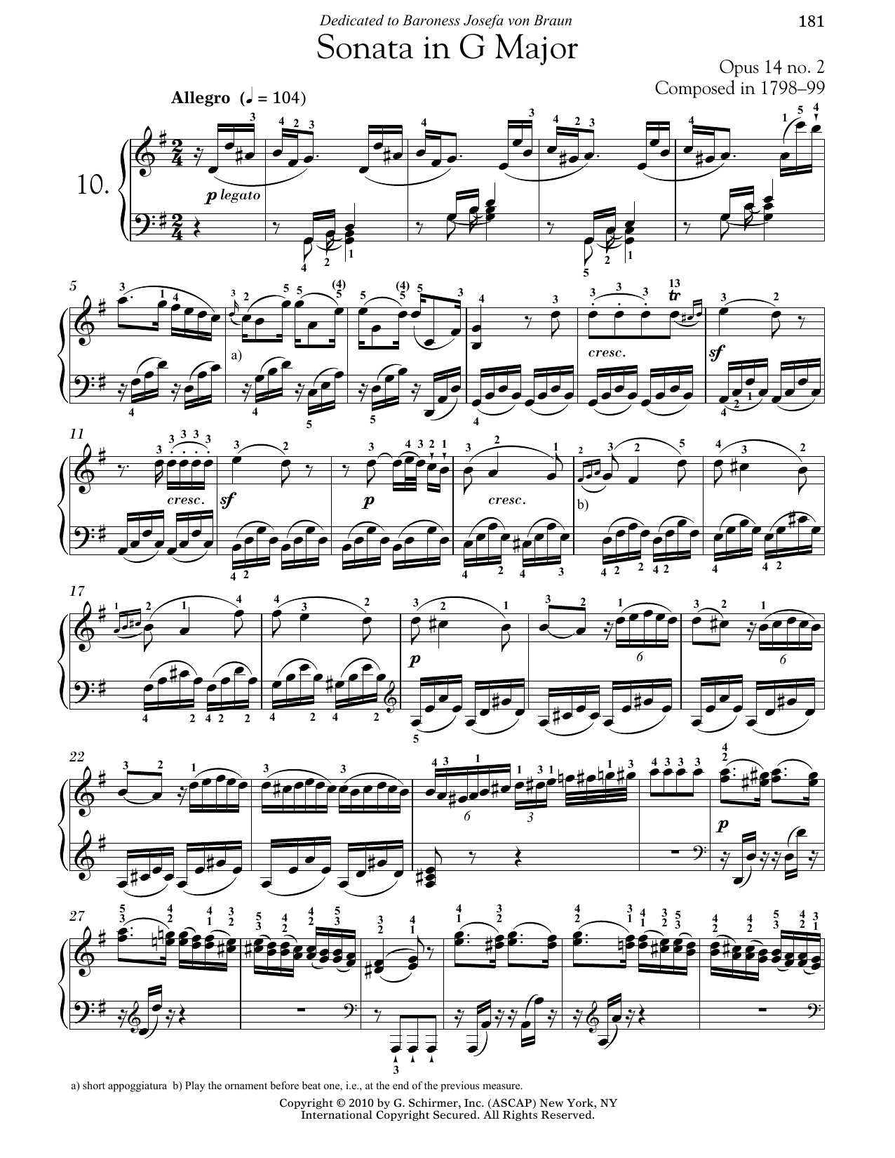 Ludwig van Beethoven Piano Sonata No. 10 In G Major, Op. 14, No. 2 Sheet Music
