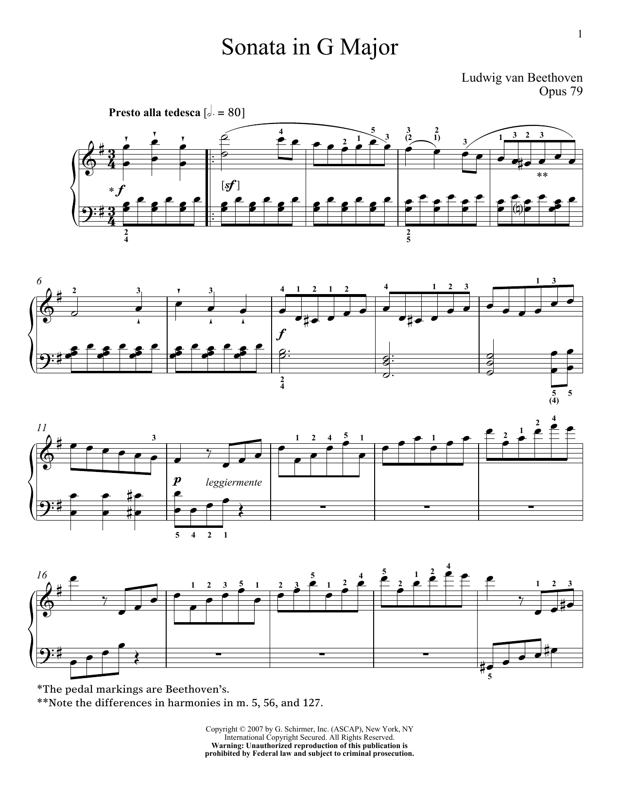 Ludwig van Beethoven Piano Sonata No. 25 In G Major, Op. 79 Sheet Music