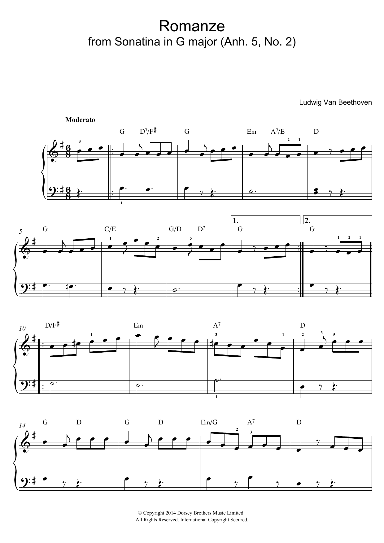 Ludwig van Beethoven Romanze From Sonatina In G Major (Anh. 5, No. 2) Sheet Music