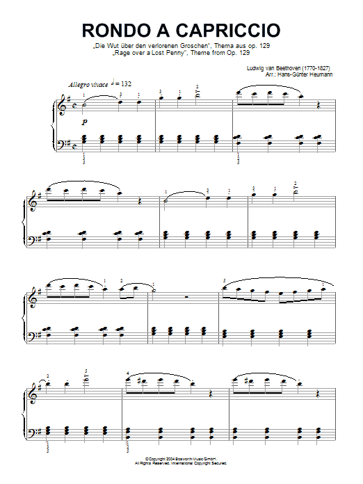 Ludwig van Beethoven Rondo A Capriccio (Rage Over A Lost Penny), Theme from Op.129 Sheet Music