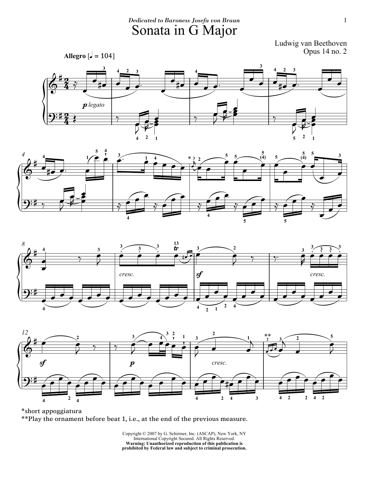Ludwig van Beethoven Sonata In G Major, Op. 14, No. 2 Sheet Music