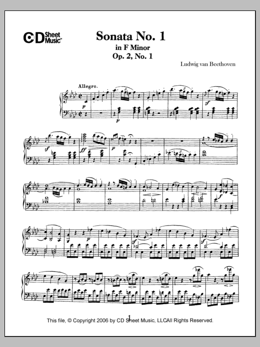 Ludwig van Beethoven Sonata No. 1 In F Minor, Op. 2, No. 1 Sheet Music