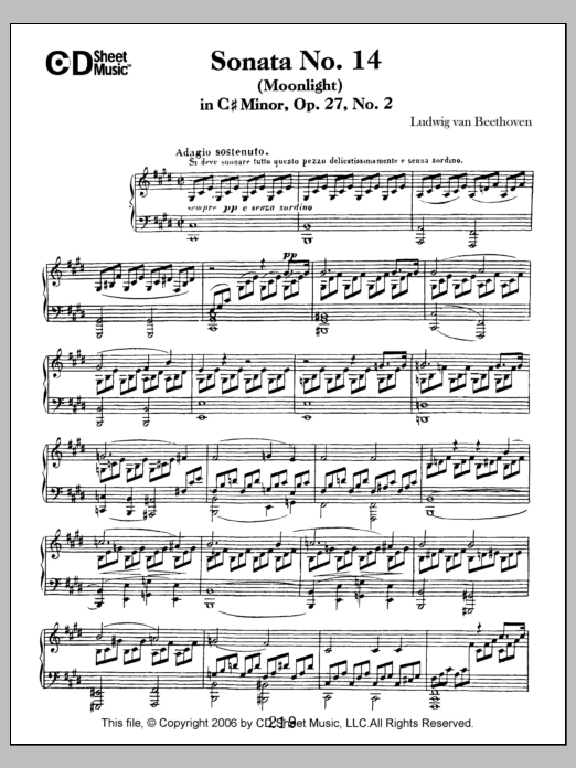Ludwig van Beethoven Sonata No. 14 In C-sharp Minor (moonlight), Op. 27, No. 2 Sheet Music