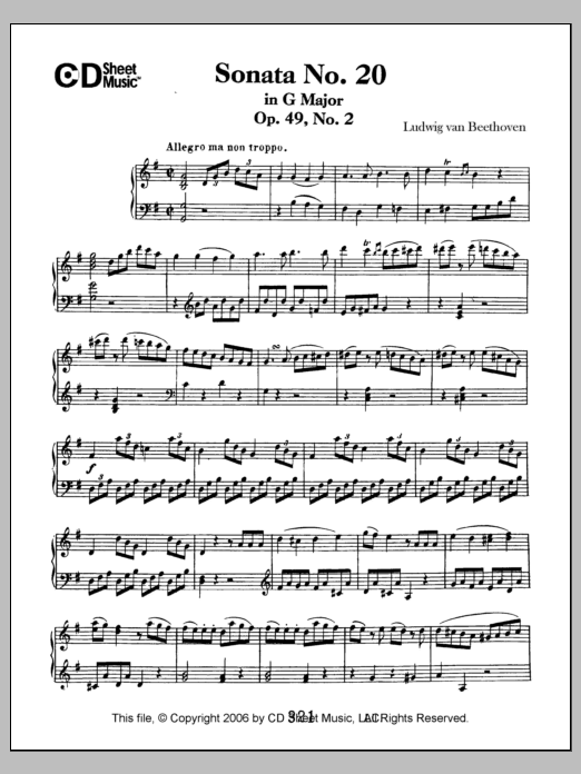 Ludwig van Beethoven Sonata No. 20 In G Major, Op. 49, No. 2 Sheet Music