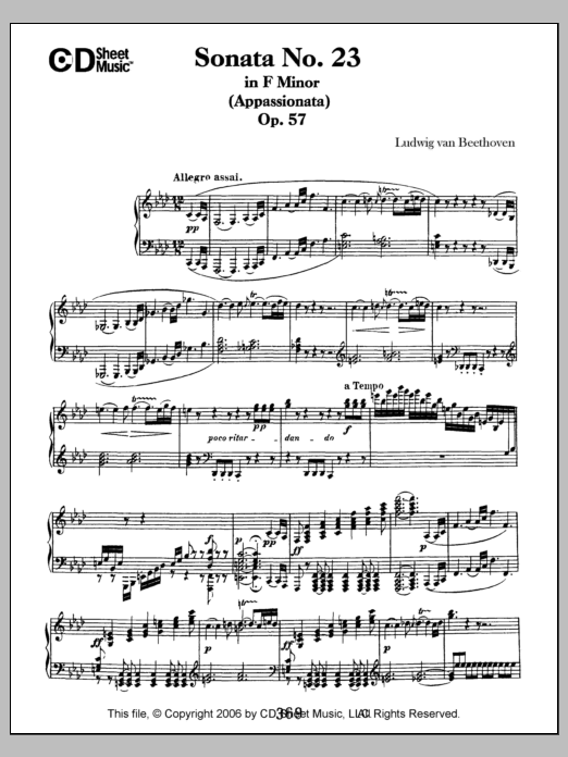 Ludwig van Beethoven Sonata No. 23 In F Minor (appassionata), Op. 57 Sheet Music