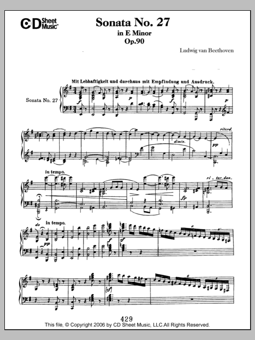 Ludwig van Beethoven Sonata No. 27 In E Minor, Op. 90 Sheet Music