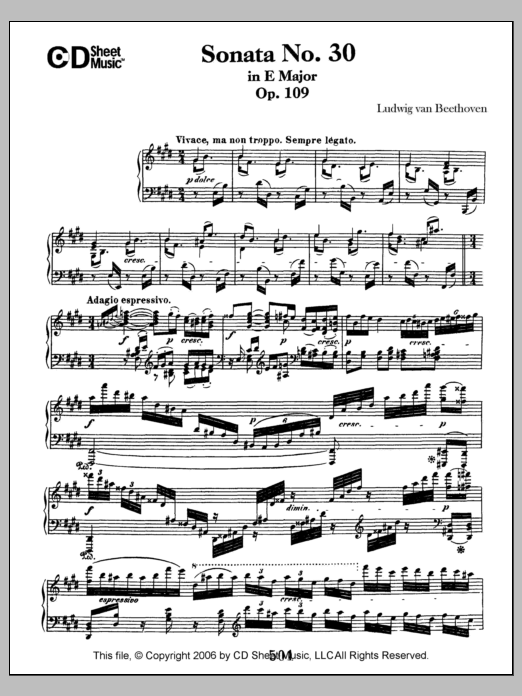 Ludwig van Beethoven Sonata No. 30 In E Major, Op. 109 Sheet Music