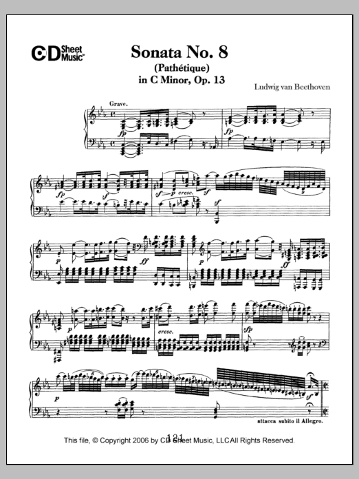 Ludwig van Beethoven Sonata No. 8 In C Minor (pathetique), Op. 13 Sheet Music