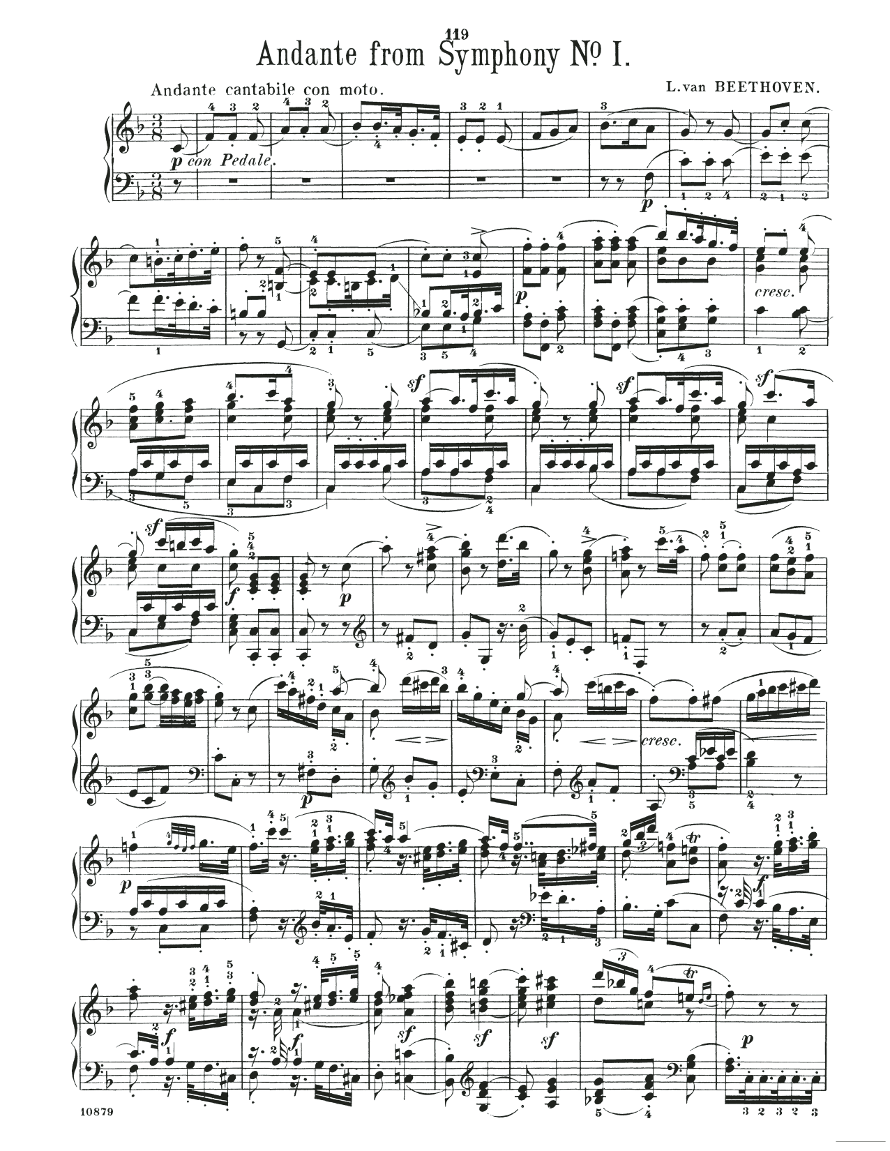 Ludwig van Beethoven Symphony No. 1, Andante, Second Movement Sheet Music