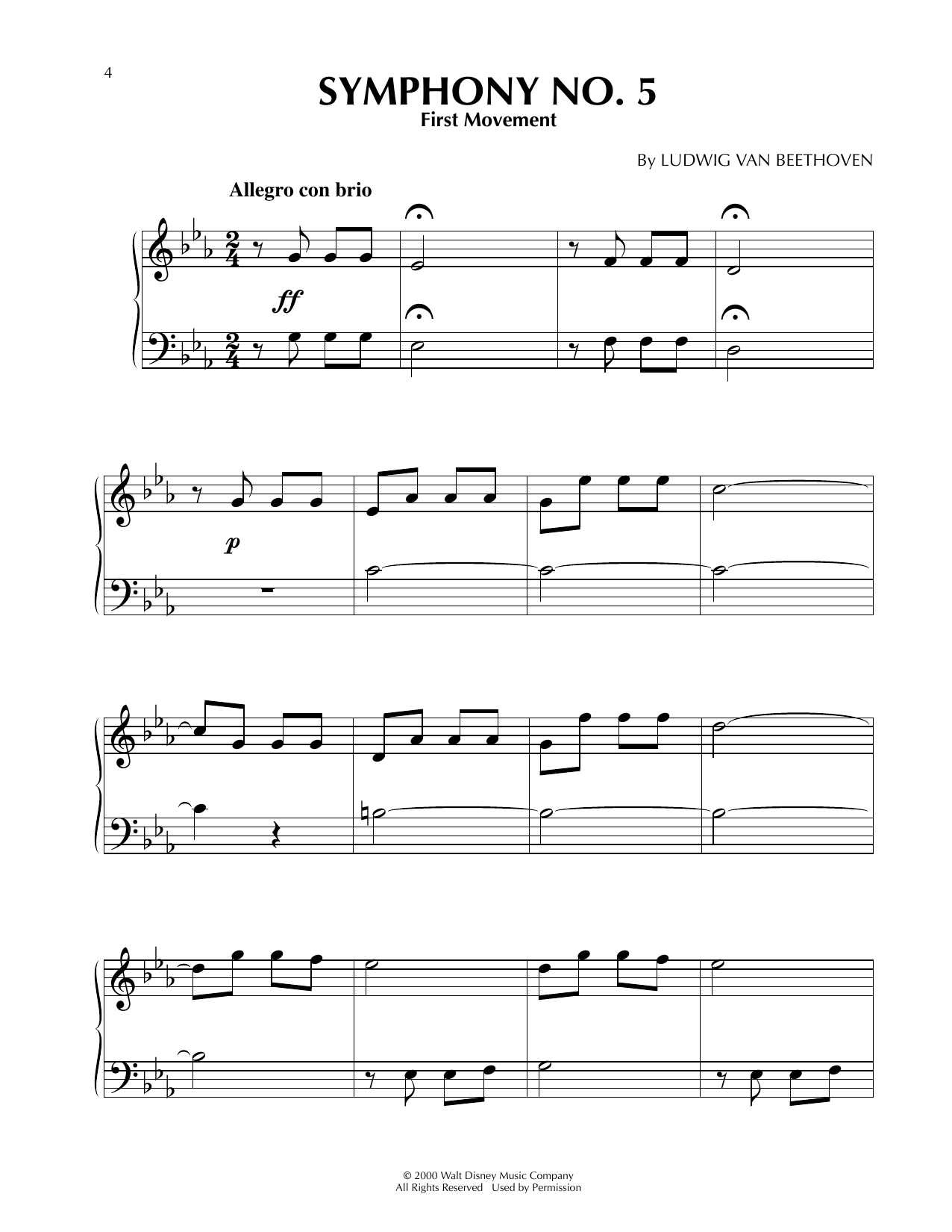 Ludwig van Beethoven Symphony No. 5, Movement 1 (from Fantasia 2000) Sheet Music