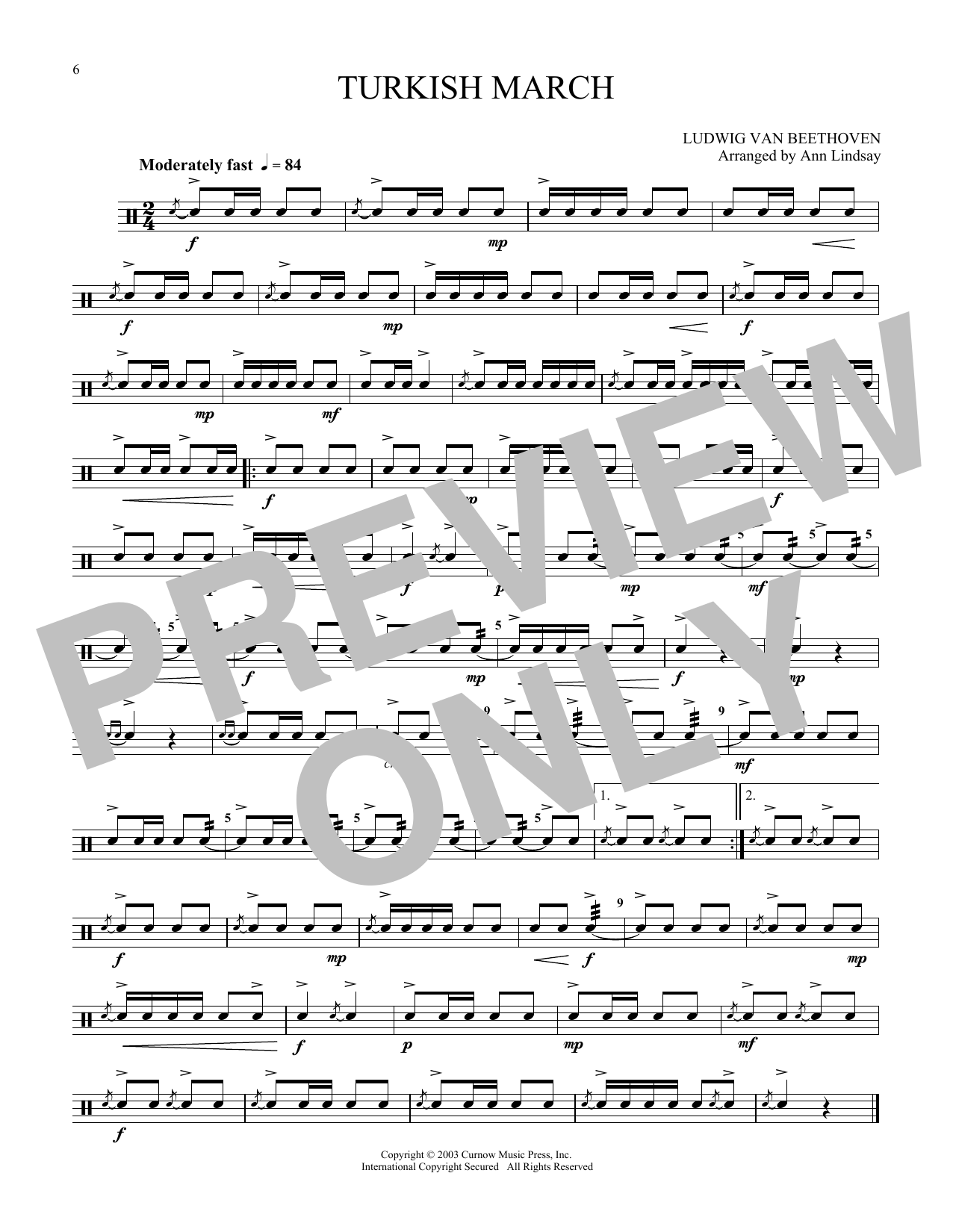Ludwig van Beethoven Turkish March (arr. Ann Lindsay) Sheet Music