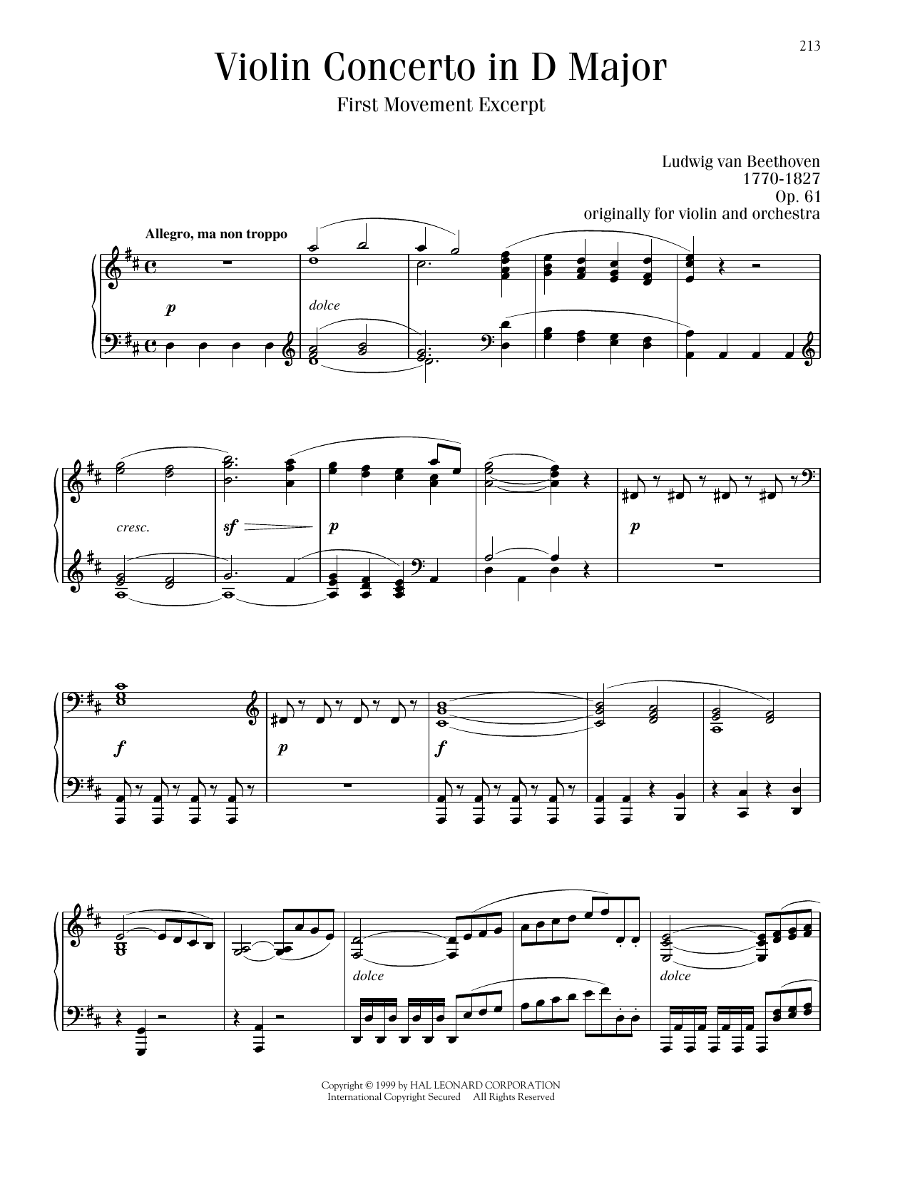 Ludwig van Beethoven Violin Concerto In D Major, Op. 61 Sheet Music
